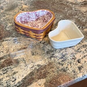 1999 Longaberger "Love Letters" heart-shaped basket and ceramic dish